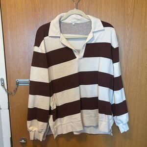 Z Supply Striped Brown and Cream Rugby Shirt -Sweatshirt style
